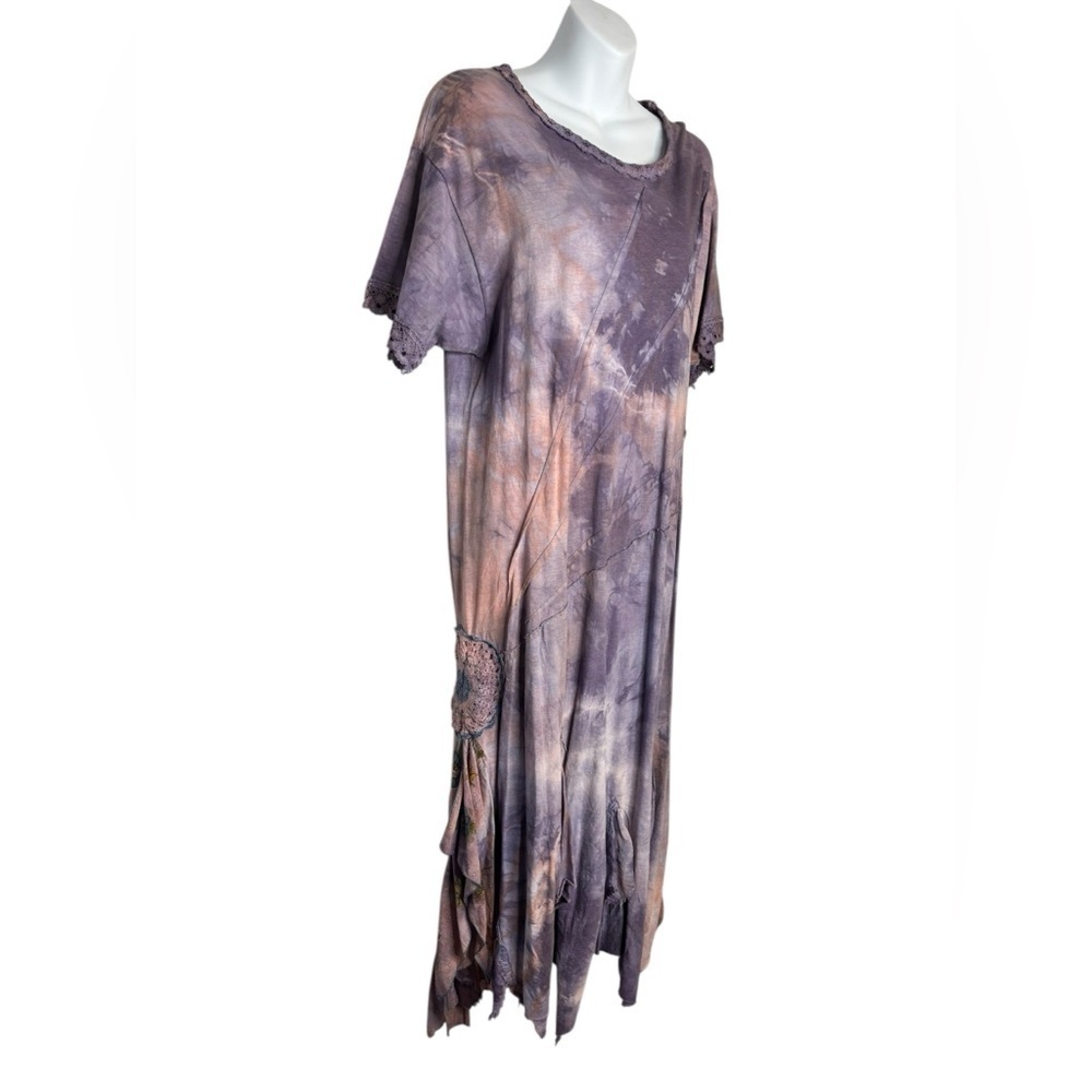 Handmade Upcycled VTG Tie Dye Multi Print Multi Fabric Flowy Maxi Dress Medium - Picture 11 of 12